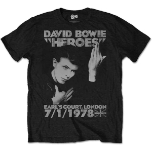David Bowie - Heroes Earls Court Uni Bl    S in the group MERCHANDISE / T-shirt / Pop-Rock at Bengans Skivbutik AB (2626144r)