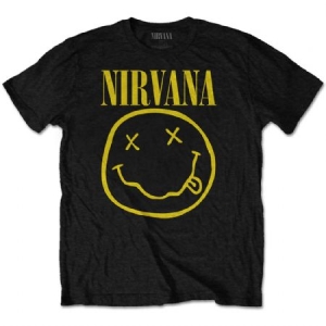 Nirvana - Yellow Happy Face Uni Bl T-Shirt in the group MERCHANDISE / T-shirt / Pop-Rock at Bengans Skivbutik AB (4018998)