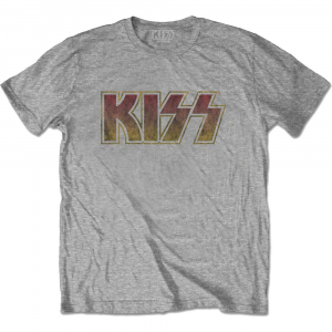 Kiss - Vintage Classic Logo (Small) Unisex Grey T-Shirt in the group MERCH / T-Shirt / Summer T-shirt 23 at Bengans Skivbutik AB (4304048)
