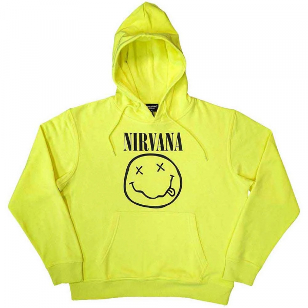 Nirvana - Unisex Pullover Hoodie: Inverse Happy Face (Neon Yellow) in the group OTHER / Övrigt / at Bengans Skivbutik AB (4414331r)