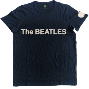 The Beatles - Logo & Apple App Slub Uni Navy    in the group MERCHANDISE / T-shirt / Pop-Rock at Bengans Skivbutik AB (5527415r)