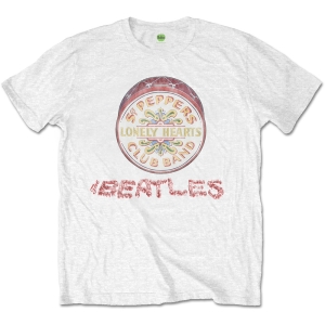 The Beatles - Flowers Logo & Drum Uni Wht    in the group MERCHANDISE / T-shirt / Pop-Rock at Bengans Skivbutik AB (5528296r)