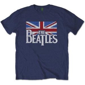 The Beatles - Drop T Logo & Vintage Flag Uni Navy    in the group MERCH / T-Shirt /  at Bengans Skivbutik AB (5528359r)