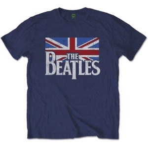 The Beatles - Drop T Logo & Vintage Flag Uni Navy    in the group MERCHANDISE / T-shirt / Pop-Rock at Bengans Skivbutik AB (5528359r)