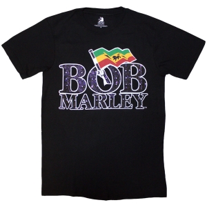Bob Marley - Flag Logo Diamante Uni Bl    in the group MERCHANDISE / T-shirt / Reggae at Bengans Skivbutik AB (5529845r)