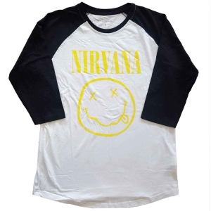 Nirvana - Yellow Smiley Uni Wht/Bl Raglan:  in the group MERCH / T-Shirt /  at Bengans Skivbutik AB (5535341r)