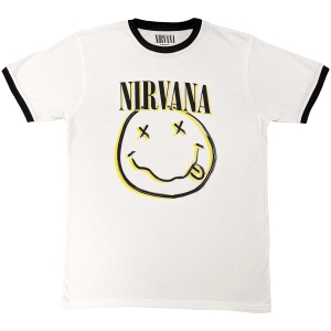 Nirvana - Double Smiley Ringer Uni Wht    in the group MERCH / T-Shirt /  at Bengans Skivbutik AB (5535361r)