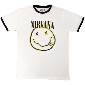 Nirvana - Double Smiley Ringer Uni Wht    in the group MERCHANDISE / T-shirt / Heavy Metal at Bengans Skivbutik AB (5535361r)