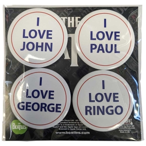 The Beatles - I Love 4 Pack Large Button Badge Pack in the group MERCHANDISE / Pin-Button Badge / Pop-Rock at Bengans Skivbutik AB (5537485)