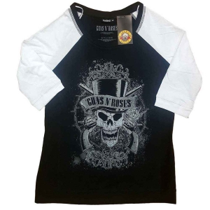 Guns N Roses - Faded Skull Lady Bl/Wht Raglan:1Xs in the group MERCHANDISE / T-shirt / Heavy Metal at Bengans Skivbutik AB (5542213r)