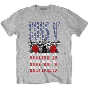 Guns N Roses - Us Flag In Logo Uni Grey    S in the group MERCHANDISE / T-shirt / Heavy Metal at Bengans Skivbutik AB (5542246r)