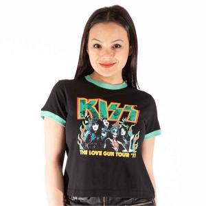 Kiss - St Paddy's Ringer Lady Bl Crop Top:  in the group MERCHANDISE / T-shirt / Heavy Metal at Bengans Skivbutik AB (5543165r)