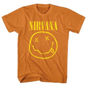 Nirvana - Yellow Happy Face Uni Orange  in the group MERCHANDISE / T-shirt / Nyheter / Pop-Rock at Bengans Skivbutik AB (5546465r)