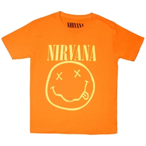 Nirvana - Happy Face Boys T-Shirt Orange in the group MERCHANDISE / Merch / Pop-Rock at Bengans Skivbutik AB (5548769r)