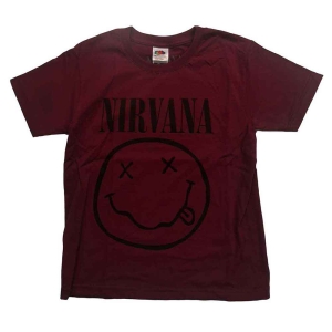 Nirvana - Happy Face Boys T-Shirt Maroon in the group MERCHANDISE / Merch / Nyheter / Pop-Rock at Bengans Skivbutik AB (5548773r)