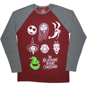 The Nightmare Before Christmas - Stacked Faces Uni Maroon/Grey Longsleeve in the group MERCHANDISE / T-shirt / Soundtrack at Bengans Skivbutik AB (5586800r)