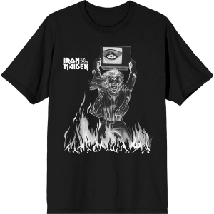 Iron Maiden - Est. 1975 Holy Smoke Flames Crop Uni Bl T-Shirt in the group MERCHANDISE / T-shirt / Heavy Metal at Bengans Skivbutik AB (5628731r)