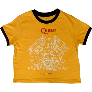 Queen - Face It Alone Crest Ringer Lady Yell Crop Top in the group MERCHANDISE / T-shirt / Pop-Rock at Bengans Skivbutik AB (5638787r)