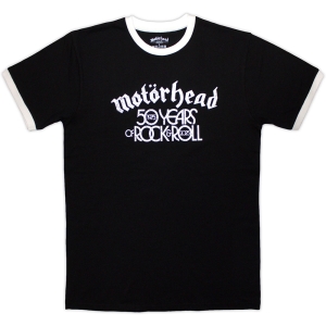 Motorhead - 50 Years Text Lock Up Ringer Uni Bl T-Shirt in the group MERCHANDISE / T-shirt / Heavy Metal at Bengans Skivbutik AB (5643870r)