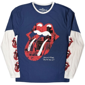 Rolling Stones - Collage Tongue Uni Denim/Wht Layered Longsleeve in the group MERCHANDISE / T-shirt / Pop-Rock at Bengans Skivbutik AB (5643884r)