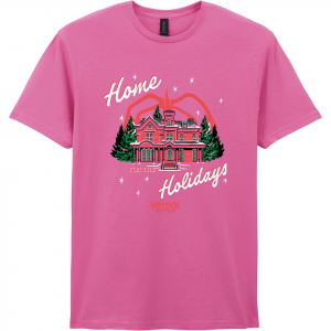 Stranger Things - Home Holidays Uni Pink T-Shirt in the group MERCHANDISE / T-shirt / Soundtrack at Bengans Skivbutik AB (5649179r)