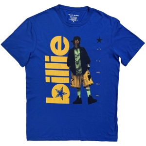 Billie Eilish - Billie Uni Blue T-Shirt in the group MERCHANDISE / T-shirt / Kommande / Pop-Rock at Bengans Skivbutik AB (5658954r)