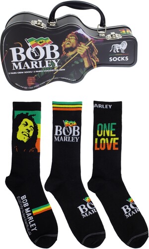 Bob Marley - Logos Guitar Tin Uni 3-Pack Socks in the group MERCHANDISE / Strumpor / Reggae at Bengans Skivbutik AB (5667704)
