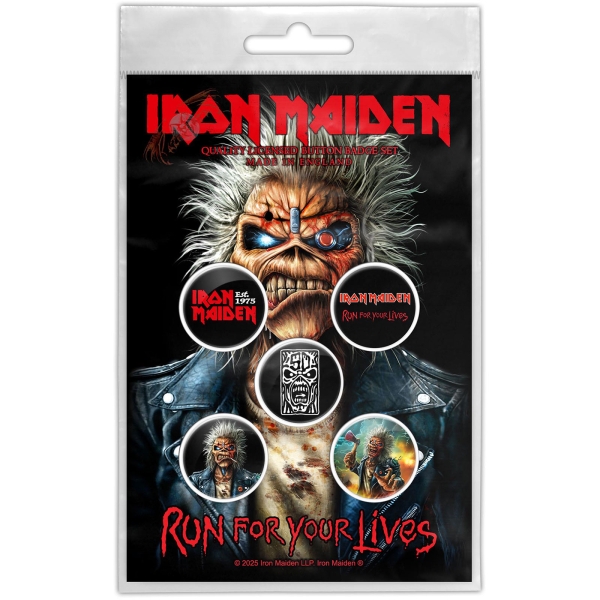 Iron Maiden - Run For Your Lives Button Badge Pack in the group MERCHANDISE / Pin-Button Badge /  /  at Bengans Skivbutik AB (5673754)