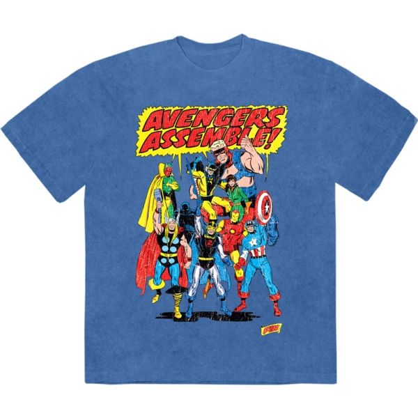Marvel Comics - Avengers Assemble Retro Stone Wash Uni Denim T-Shirt in the group MERCHANDISE / T-shirt / Nyheter / Film-Musikal at Bengans Skivbutik AB (5674004r)