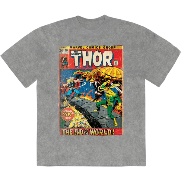 Marvel Comics - Thor End Of The World Stone Wash Uni Grey T-Shirt in the group MERCHANDISE / T-shirt / Nyheter / Film-Musikal at Bengans Skivbutik AB (5674013r)