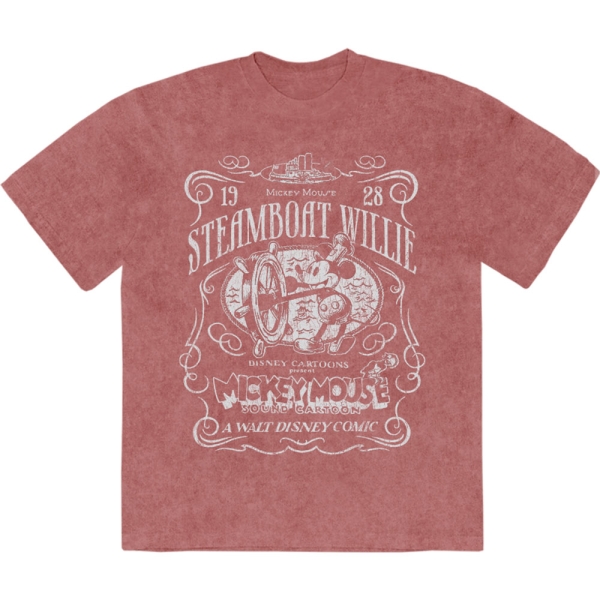 Disney - Mm Steamboat Willie Stone Wash Uni Kashmir Red T-Shirt in the group MERCHANDISE / T-shirt / Nyheter / Film-Musikal at Bengans Skivbutik AB (5674027r)