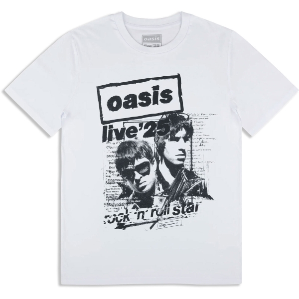 Oasis - Live 25 Rock N Roll Star Uni Wht T-Shirt in the group MERCHANDISE / T-shirt / Nyheter / Pop-Rock at Bengans Skivbutik AB (5674546r)