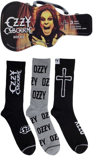 Ozzy Osbourne - Crew Socks (3 Pack Collector Guitar Shape Tin) in the group MERCHANDISE / Strumpor / Heavy Metal at Bengans Skivbutik AB (5675519)