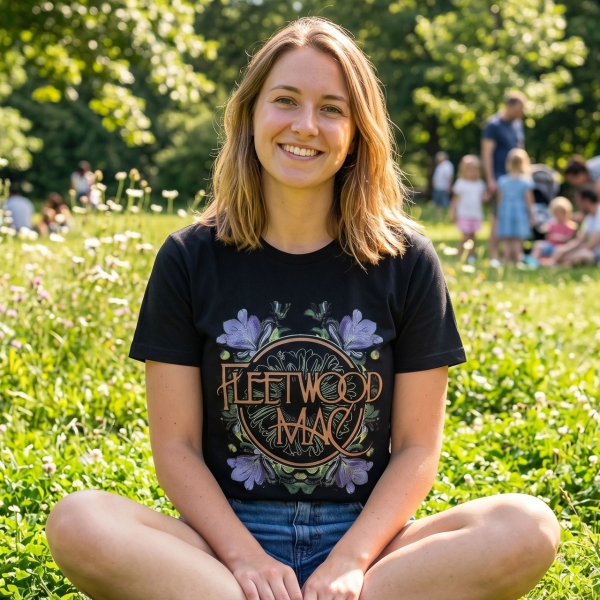 Fleetwood Mac - Unisex Premium Carbon T-Shirt: Circle Floral (Black) in the group MERCHANDISE / T-shirt / Kommande / Pop-Rock at Bengans Skivbutik AB (5675963r)