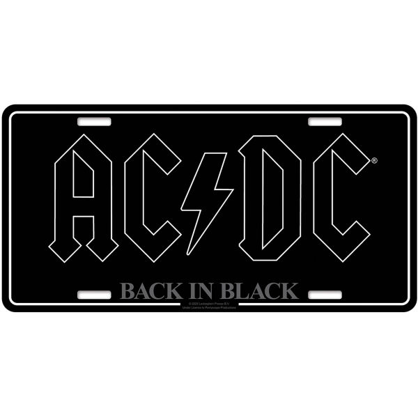 Ac/Dc - Number Plate: Back In Black in the group MERCHANDISE / Merch / Kommande / Hårdrock at Bengans Skivbutik AB (5676492)