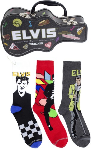 Elvis Presley - Crew Socks (3 Pack Collector Guitar Shape Tin) in the group MERCHANDISE / Strumpor / Pop-Rock at Bengans Skivbutik AB (5680203)