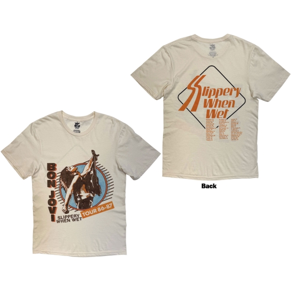 Bon Jovi - Slippery When Wet Tour 86-87 Uni Sand T-Shirt in the group MERCHANDISE / T-shirt / Kommande / Hårdrock at Bengans Skivbutik AB (5681150r)