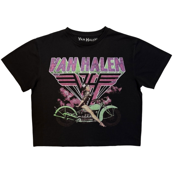 Van Halen - Neon Retro Pin Up Rider Lady Bl Crop Top in the group MERCHANDISE / T-shirt / Kommande / Hårdrock at Bengans Skivbutik AB (5681192r)