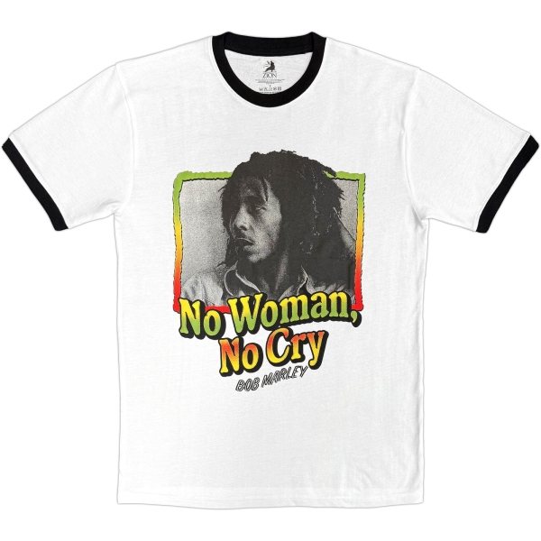 Bob Marley - No Woman, No Cry Ringer Uni Wht T-Shirt in the group MERCH / Clothing / T-shirts at Bengans Skivbutik AB (5685414r)