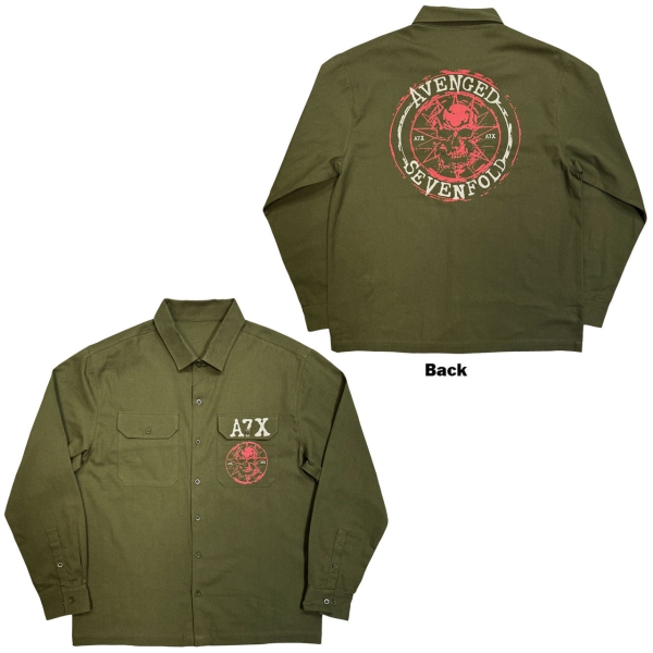 Avenged Sevenfold - Skull Emblem Uni Green Casual Shirt in the group MERCHANDISE / Hem / / at Bengans Skivbutik AB (5686949r)