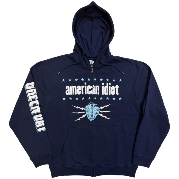 Green Day - American Idiot Electric Uni Navy Zip Hoodie in the group MERCHANDISE / Hoodies / Nyheter / Punk at Bengans Skivbutik AB (5692990r)