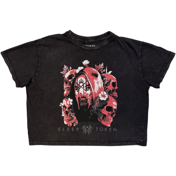 Sleep Token - Skull & Flowers Stone Wash Lady Char Crop Top in the group MERCH / Clothing / T-shirts at Bengans Skivbutik AB (5693024r)