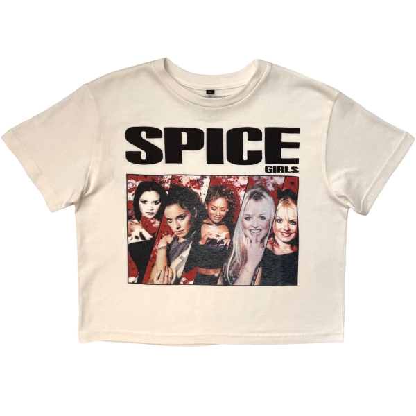 Spice Girls - Collage Stone Wash Lady Wht Crop Top in the group MERCHANDISE / T-shirt / Nyheter / Pop-Rock at Bengans Skivbutik AB (5693026r)