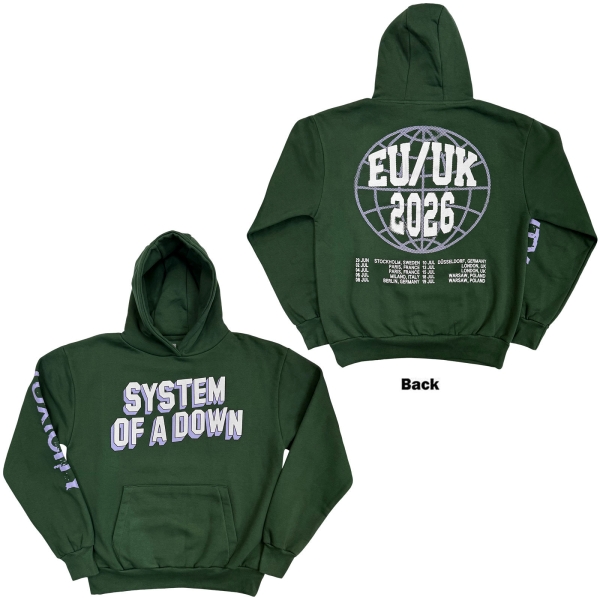 System Of A Down - Hollywood Logo Tour 26 Uni Green Hoodie in the group MERCHANDISE / Hoodies / Nyheter / Hårdrock at Bengans Skivbutik AB (5695341r)