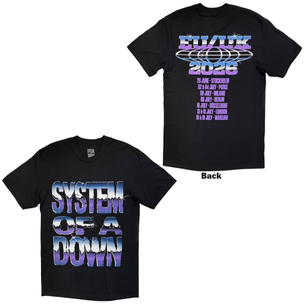 System Of A Down - Metallic Logo Tour 26 Uni Bl T-Shirt in the group MERCHANDISE / T-shirt / Nyheter / Hårdrock at Bengans Skivbutik AB (5695351r)