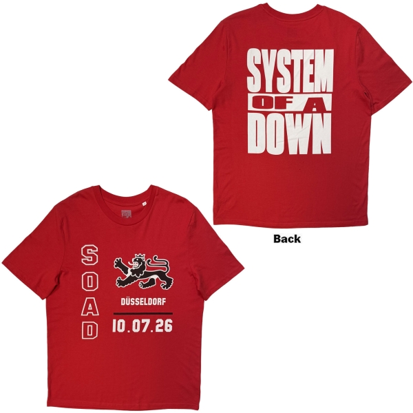 System Of A Down - Dusseldorf Event Tour 26 Uni Red T-Shirt in the group MERCHANDISE / T-shirt / Nyheter / Hårdrock at Bengans Skivbutik AB (5695355r)
