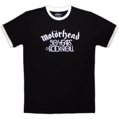 Motorhead - 50 Years Text Lock Up Ringer Uni Bl T-Shirt