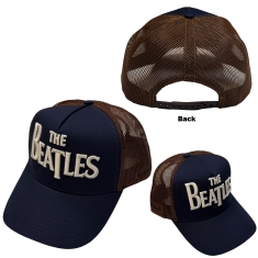 The Beatles - Drop T Logo & Apple Navy/Brown Mesh-Back Cap
