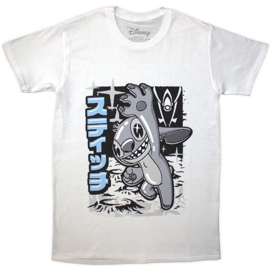 Disney - Stitch Jump B&W Uni Wht T-Shirt