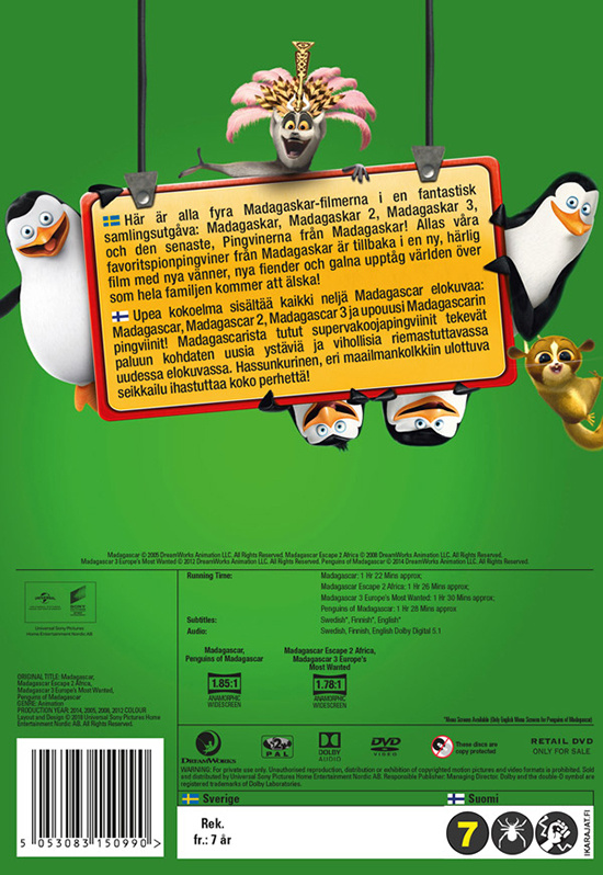 Movie - Madagascar 1-3 + Penguins Dvd Se/Fi S-T